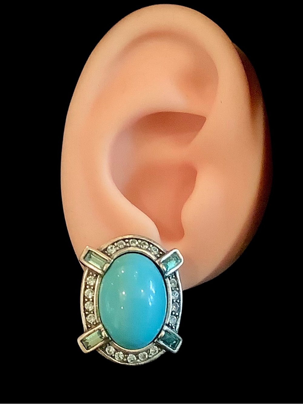 Heidi Daus Turquoise & Gold Oval  Earrings With Swarovski Crystals.  NWOT - Picture 2 of 6
